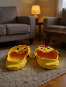 Cartoon Yellow PVC Slippers Anti Slip Round Toe Home Shoes Size 23-30 All Seasons EVA Midsole - Product Image 2