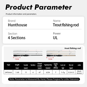 Canne à pêche à <span class=keywords><strong>la</strong></span> truite Hunthouse Trave 4 sections, spinning ultra léger, leurre WT 1-7g, 1,68m, fibre de carbone, <span class=keywords><strong>pour</strong></span> <span class=keywords><strong>la</strong></span> pêche à <span class=keywords><strong>la</strong></span> truite et au brochet. - Product Image 2