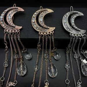 Роскошные дизайнерские украшения для волос с бахромой и перекрестной границей, металлическая шпилька для волос, аксессуары со стразами, звездой, луной, Длинная цепочка, украшенные заколки для волос - Product Image 4