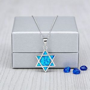 Collana con Pendente Stella di David Esagramma in Opale Blu, Gioiello Religioso Best Seller - Product Image 6