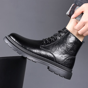 Bottes Martin pour hommes, bottes de travail hautes en fourrure pour l'hiver, antidérapantes, durables, à lacets, bottes à la cheville - Product Image 4