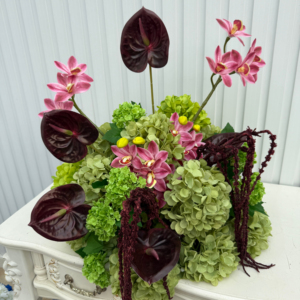 Guirlande de fleurs artificielles Anthurium, Calla et Amarante, toucher réel, pour centre de table, couleur bordeaux, idéale pour l'automne - Product Image 3