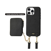 Dompet Kulit Asli dengan Ritsleting Magnetik dan Tali Selempang untuk iPhone 16 Pro Max OEM ODM Grosir
