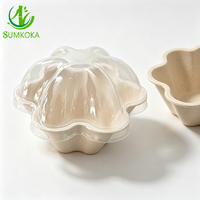 SUMKOKA Couvercle transparent en PET de 114 mm pour bol compostable en bagasse de fleurs, bol à dessert biodégradable en pulpe de canne à sucre