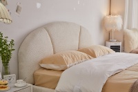 Lit coffre design moderne vintage en bois italien, meubles de chambre à coucher, lit capitonné incurvé