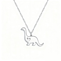 Collar de Acero Inoxidable, Inoxidable, con Colgante de Dinosaurio Pequeño, Simple, Dulce y Lindo, con Forma de Corazón Calado para Niños