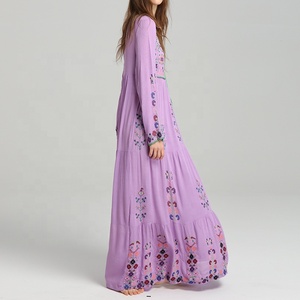 فستان نسائي طويل كاجوال بتصميم بوهيمي عتيق من MANNI – مناسب للشاطئ بتطريز زهري - Product Image 5