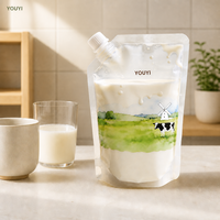 Pochettes à lait imprimées sur mesure, sacs à bec verseur pour lait liquide, conception et impression personnalisées, emballage de boissons pour la vente au détail 1L