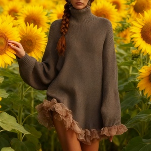 เสื้อสเวตเตอร์แขนยาวแบบถักคอสูงสำหรับผู้หญิงแฟชั่น - Product Image 4