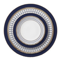 Service de table de luxe en porcelaine fine, assiettes et tasses bleues avec bord doré, ensembles de vaisselle en céramique pour cadeaux de mariage