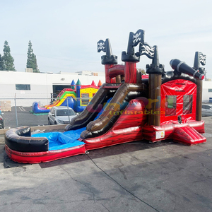 Castillo inflable comercial para niños al aire libre con forma de barco pirata, castillo hinchable con tobogán para fiestas - Product Image 4