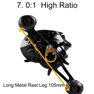 Moulinet Baitcasting HASIDA OEM Black <span class=keywords><strong>Fox</strong></span> à lancer longue distance, guides en céramique, pieds allongés, rapport élevé 7.0:1/6.4:1, poids 220g - Product Image 1