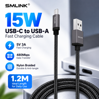 Câble de charge rapide 15W Type-C vers USB 2.0 de 1,2 m 5V 3A avec blindage en feuille d'aluminium et gaine en tissu nylon pour iPhone et ordinateur