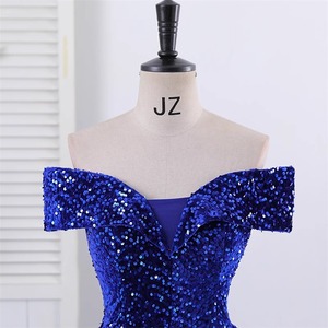 Off The Shoulder Sequined Ball Gown Evening Dress Navy Blue Empire Waistline Long Formal Dress For Stage Performance Art Exam - Product Image 4