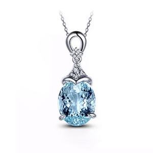 Ciondolo Solitario in Argento 925 con Topazio Blu Mare, Montatura a Goccia, Gioiello Classico da Donna per Uso Quotidiano - Product Image 1