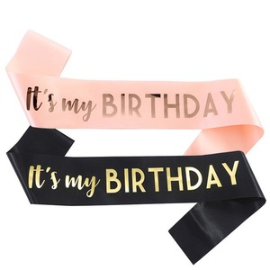 Nastro in Raso con Scritta Dorata a Caldo per Feste di Compleanno, Decorazioni per Feste '<span class=keywords><strong>È</strong></span> il Mio Compleanno' - Product Image 2