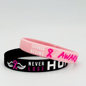 Toptan ucuz fiyat silikon bilek bantları silikon kauçuk çevre dostu bileklik pembe şerit meme kanseri farkındalık bilezik - Product Image 4