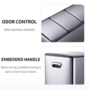 Mềm đóng Ba Thùng rác có thể 45 L thép không gỉ 3 ngăn Thùng rác và tái chế bin Combo với tách nắp và bàn đạp chân - Product Image 4
