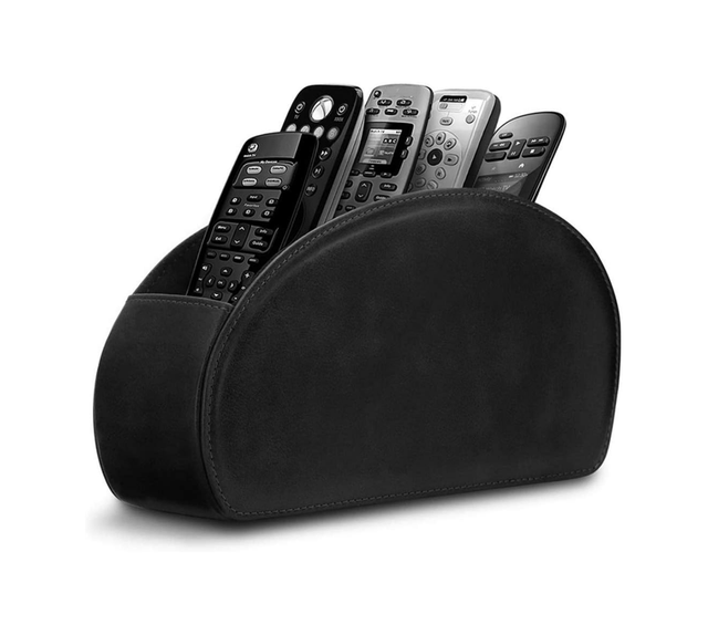 Practical Leather Remote Control Holder with 5 Compartments Single Tier Desktop Organizer Storage Box for Living Room