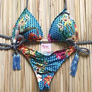 Hot Print Bikini Triangle Sexy Split Designer Venta al por mayor Trajes de baño Tassel <span class=keywords><strong>Big</strong></span> Boob Traje de baño - Product Image 2