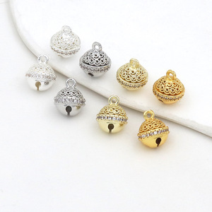 18k gold plated <b>copper</b> color-preserving pendant bell pendant semi-hollow diamond-set <b>bracelet</b> necklace handmade DIY accessories - Product Image 1