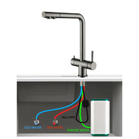 Robinet de cuisine extractible de haute qualité avec purificateur d'eau, en acier inoxydable 304, rotation à 360 degrés, 2 poignées