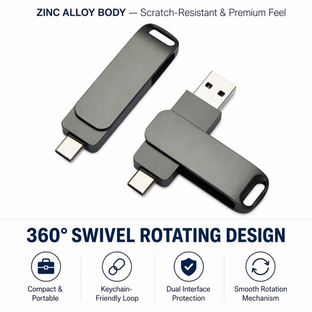 YOUNIS Wholesale Promotional 2-in-1 USB3.1 Metal Type-C OTG Flash Drive 16GB Pen Drive Customized Promotional Gifts for Festival