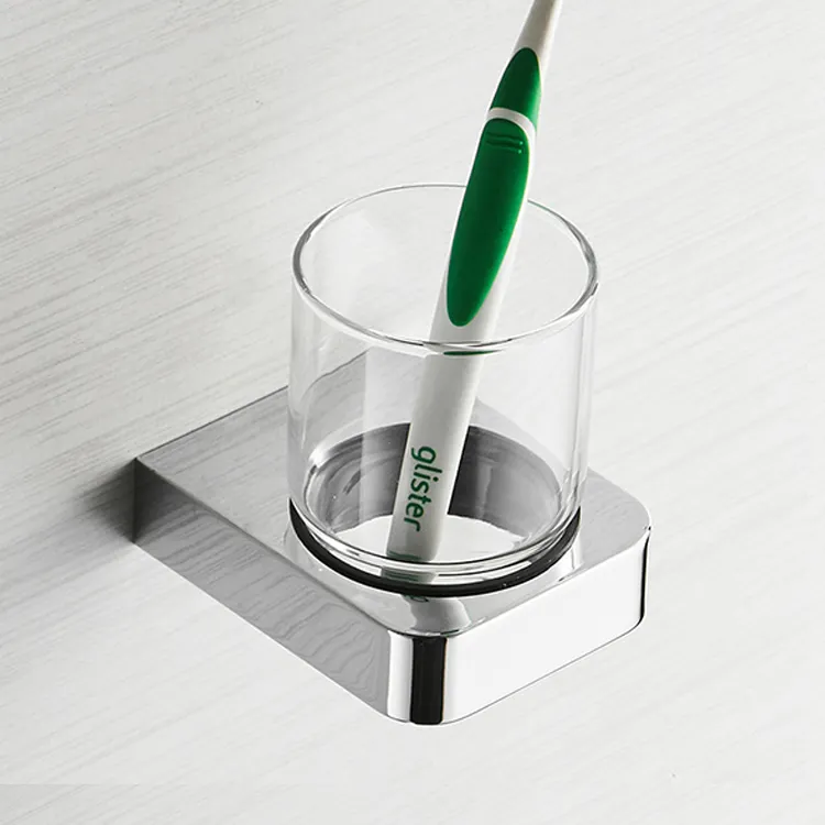 FM-5784L single creative toothbrush cup set wall mounted toothbrush holder glass cup with metal holder toothbrush holder cup