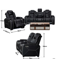 Sofá Reclinable Extensible con Portavasos, Luz de Lectura, Masaje, Enchufe Eléctrico, Estructura de Madera, Tres Asientos, Cuero Sintético