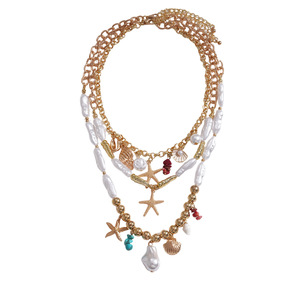 Multi Layer Beach Starfish Shell Pearl Necklace Women Boho Baroque Pearl Ocean Pendant Clavicle <b>Chain</b> Summer Jewelry - Product Image 3