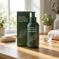 Nettoyant Visage à l'Huile d'Arbre à Thé et Aloe Vera Fermenté, Solution Naturelle Anti-Acné à Base de Plantes, Nettoyant à l'Acide Salicylique (BHA) pour Peaux Grasses et Mixtes