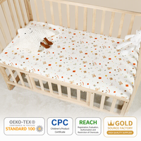 Sprei Bayi Katun Organik Anti Air, Anti Susut, Ultra Lembut, Bernapas, Motif Beruang Bulan Bintang