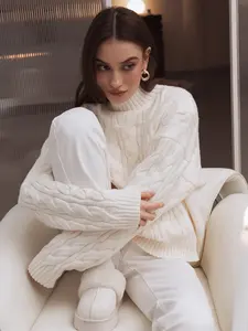 Suéter de Cuello Alto para Mujer Blubelle, Holgado, Informal, de Manga Regular, para Otoño e Invierno, Antibolitas, Antiarrugas, Grueso - Product Image 3