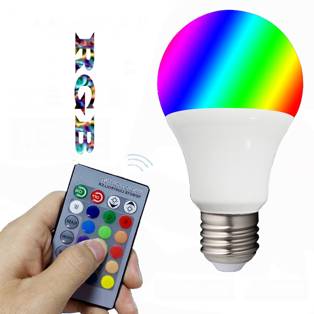 3W 5W 10W 15W Led Colorful Bulbs E27 220V Screw RGB Dimmable Bulb With Remote Control LED Candelabra Light