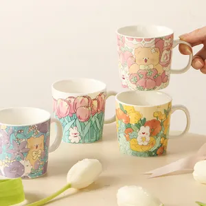 Promotional Manufacturer Nordic Momo Rabbit Retro Small Tulips Ceramic Coffee Mug Cup With Handle