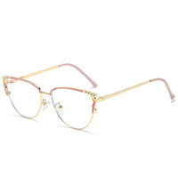 Gafas POESOS Modelo 147, Modernas, Metálicas, Estilo Ojo de Gato, Color Sólido Juvenil, Ligeras, Fotocromáticas, Anti Luz Azul, Sin Montura