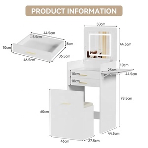 <span class=keywords><strong>Coiffeuse</strong></span> de maquillage intégrée avec miroir à rabat pour petits espaces, ensemble de <span class=keywords><strong>coiffeuse</strong></span> compact avec tabouret de rangement rembourré - Product Image 6