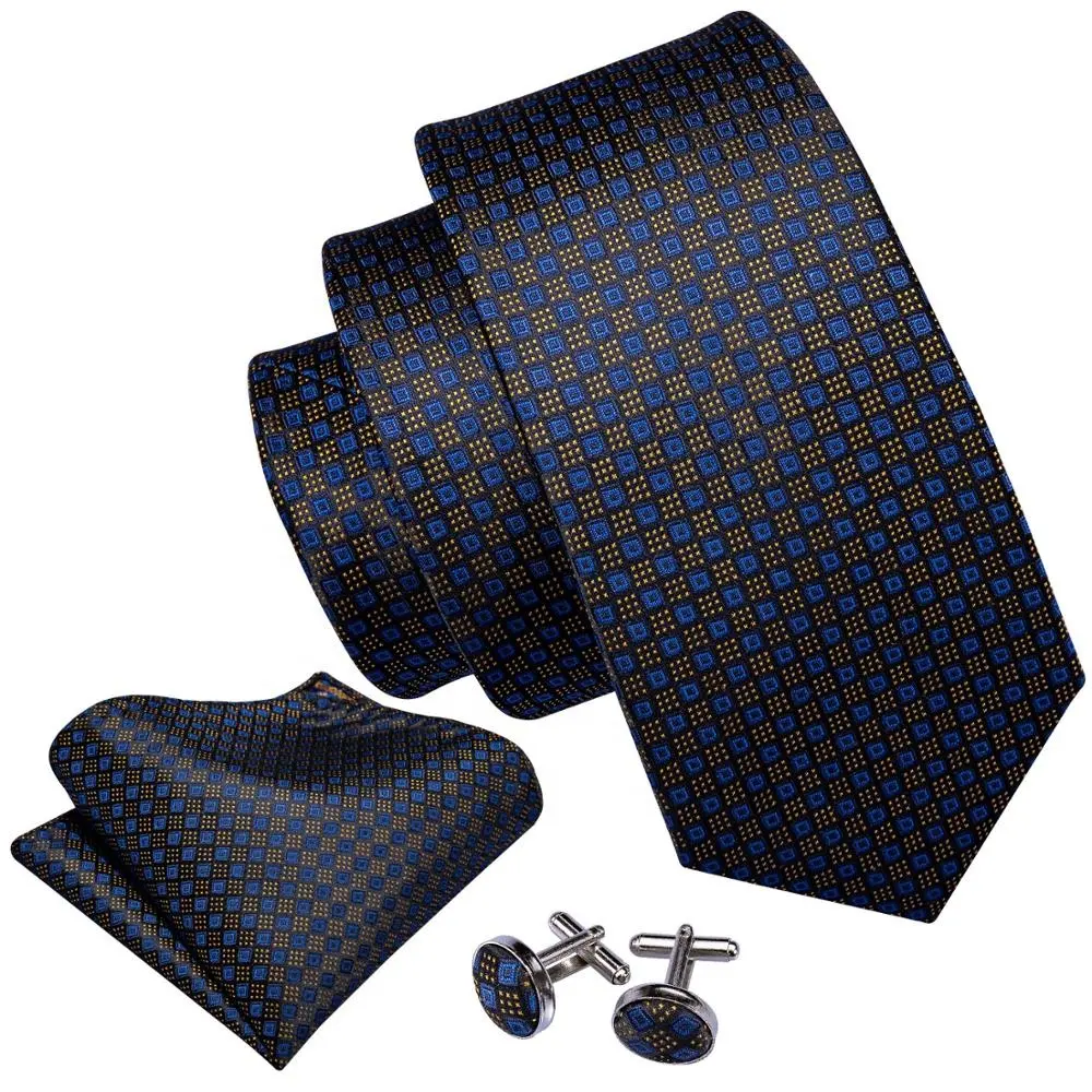 2021 New Trending Custom Brand Logo Fashion Necktie Set Classic Black Blue Dot Silk Ties For Men