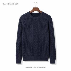 Pull en <span class=keywords><strong>maille</strong></span> torsadée de haute qualité pour homme, col rond, <span class=keywords><strong>bleu</strong></span> <span class=keywords><strong>marine</strong></span>, épais, fabrication OEM ODM - Product Image 2
