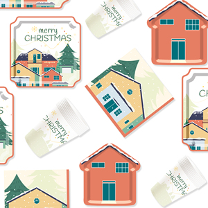 Juego de Vajilla Desechable DAMAI Personalizado para Fiesta de Navidad con Diseño de Casas Rojas, Platos, Vasos y Servilletas de Papel - Product Image 2