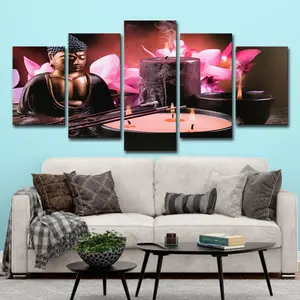 Candlestick Pink Orchid Contemporary Poster Wall Art Canvas Print Modern Buddha Painting For SPA Club Decoration