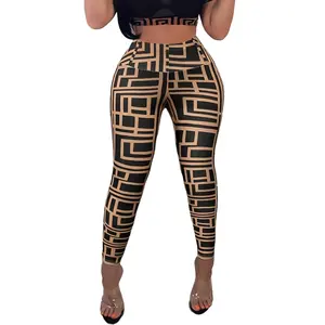 Seamless Women yoga leggings supply Y2K High Waist Skinny Knitted Pants Polynesian Print Gym Fitness Yoga Pants