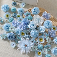 Bunga Mawar Buatan Besar Warna Biru Segar, Dekorasi Pengantin Buatan Tangan dan Rangkaian Pernikahan