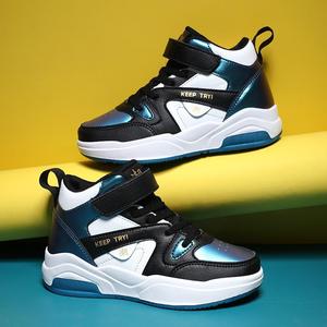 Nuevas zapatillas de baloncesto de caña alta para niños con suela blanda, de velcro, para otoño, con parte superior de malla de PU, transfronterizas. - Product Image 3
