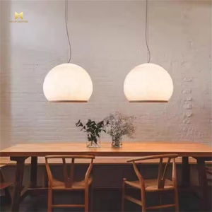 Bắc Âu tối giản wabi-sabi hình bầu dục trong nhà sắt vải ánh sáng phòng ngủ nghiên cứu trắng tròn sáng tạo chạm khắc đèn chùm - Product Image 1