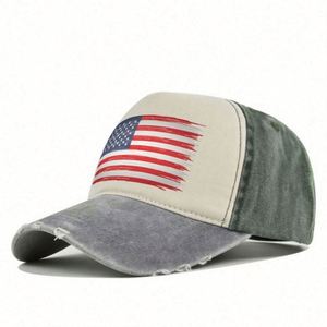 Casquettes de baseball unisexes en coton délavé avec logo imprimé en relief drapeau américain, en stock, tissu courant, toutes saisons - Product Image 4