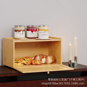 Wooden Bread Storage Box <b>Large</b> Capacity <b>Kitchen</b> Countertop Bamboo Bread <b>Bin</b> With Lid For Household Use - Product Image 1