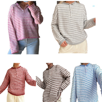 Pulls à col boutonné personnalisés, Pulls rayés Henley, Pulls superposés, Pulls Henley à rayures roses, Pulls Henley