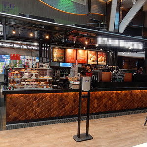 Comptoir de présentation alimentaire pour café, unité de comptoir de café en bois et pierre noire, comptoir de service commercial pour café - Product Image 1