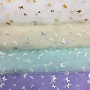 Tela de gasa de malla Suiza superdensa para vestido de boda, tela de lentejuelas y mariposa, ropa para niños, fabricante LS668